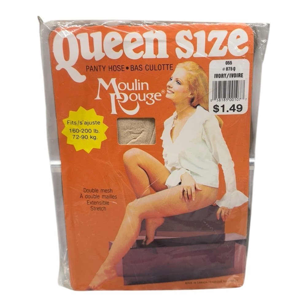 Vintage Moulin Rouge Pantyhose Ivory Queen Size 160-200Lb Double Mesh